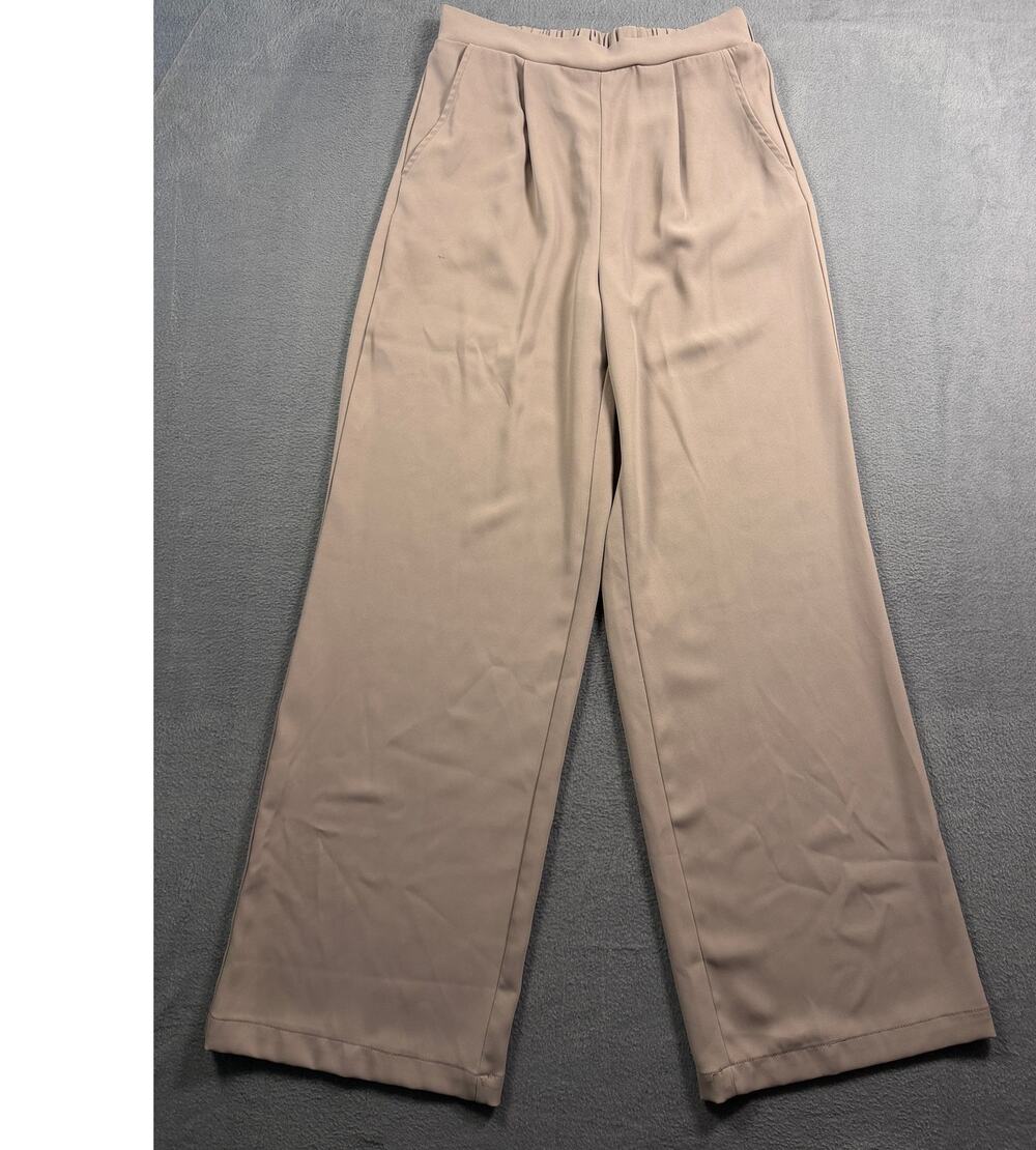 Melloday Nude Taupe Pleated High Waist Wide Leg Palazzo Dress Pants Womens Small